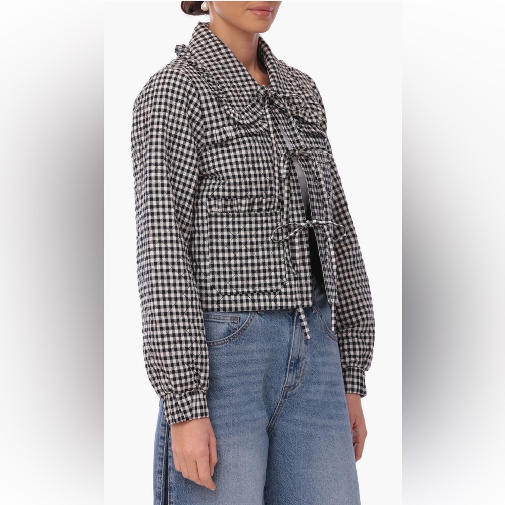 Avec Les Filles Checkered Quilted Cotton Tie Front Jacket